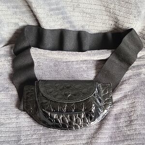 Vintage black genuine leather crocodile belt bag fanny pack Accessories by Pearl